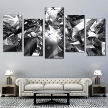 Load image into Gallery viewer, abstract geometric canvas print grey crystals graphic 5 piece canvas wall art black and white abstract diamond multiple canvas In Living Room
