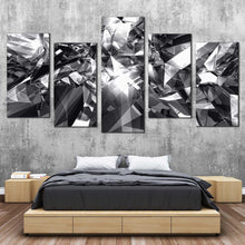 Load image into Gallery viewer, abstract geometric canvas print grey crystals graphic 5 piece canvas wall art black and white abstract diamond multiple canvas For Bedroom
