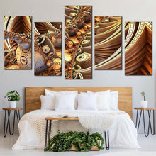 Load image into Gallery viewer, abstract geometric canvas wall art brown yellow abstract patterns canvas set 3d abstract 5 piece canvas print For Bedroom
