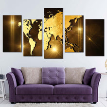 Load image into Gallery viewer, abstract globe canvas print brown world map digital painting canvas set yellow 3d earth map 5 piece canvas wall art For Living Room
