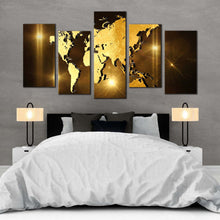 Load image into Gallery viewer, abstract globe canvas print brown world map digital painting canvas set yellow 3d earth map 5 piece canvas wall art For Bedroom
