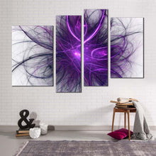 Load image into Gallery viewer, abstract graphic canvas print blue purple abstract fractal illustration 4 piece canvas wall art modern abstract chaos canvas set in living room
