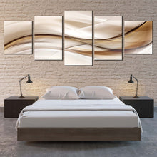 Load image into Gallery viewer, abstract graphic canvas print brown black abstract wavy lines 5 piece canvas wall art abstract elegant composition multi canvas artwork In Bedroom
