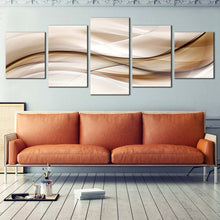 Load image into Gallery viewer, abstract graphic canvas print brown black abstract wavy lines 5 piece canvas wall art abstract elegant composition multi canvas artwork For Living room
