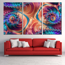 Load image into Gallery viewer, abstract graphic canvas print orange digital abstract fractal 3 piece canvas wall art blue classic abstract multiple canvas In Living Room
