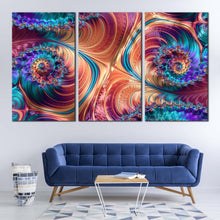 Load image into Gallery viewer, abstract graphic canvas print orange digital abstract fractal 3 piece canvas wall art blue classic abstract multiple canvas For Living Room
