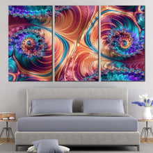 Load image into Gallery viewer, abstract graphic canvas print orange digital abstract fractal 3 piece canvas wall art blue classic abstract multiple canvas For Bedroom
