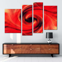 Load image into Gallery viewer, abstract graphic canvas wall art red fractal digital multi canvas black abstract swirl 4 piece canvas print in living room
