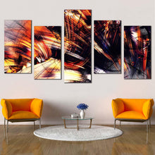 Load image into Gallery viewer, abstract  graphics  canvas  wall  art  black  abstract  fractal  canvas  print  orange  abstract  digital  painting  5  piece  multi  canvas  artwork In Living Room
