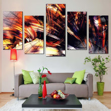 Load image into Gallery viewer, abstract  graphics  canvas  wall  art  black  abstract  fractal  canvas  print  orange  abstract  digital  painting  5  piece  multi  canvas  artwork For Living Room
