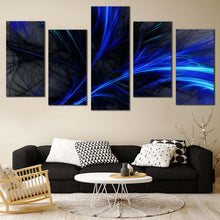 Load image into Gallery viewer, abstract graphics canvas wall art blue 3d abstract 5 piece multiple canvas black digital abstract fractal canvas print For Living room
