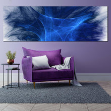 Load image into Gallery viewer, abstract  graphics  canvas  wall  art  blue  3d  abstract  fractal  bright  panoramic  canvas  white  digital  abstract  wide  canvas In Living Room
