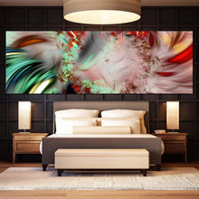 Load image into Gallery viewer, abstract  illustration  canvas  wall  art  white  bright  abstract  canvas  artwork  red  green  abstract  fractal  patterns  panoramic  canvas  print In Bedroom
