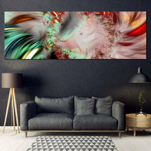 Load image into Gallery viewer, abstract  illustration  canvas  wall  art  white  bright  abstract  canvas  artwork  red  green  abstract  fractal  patterns  panoramic  canvas  print In Living Room
