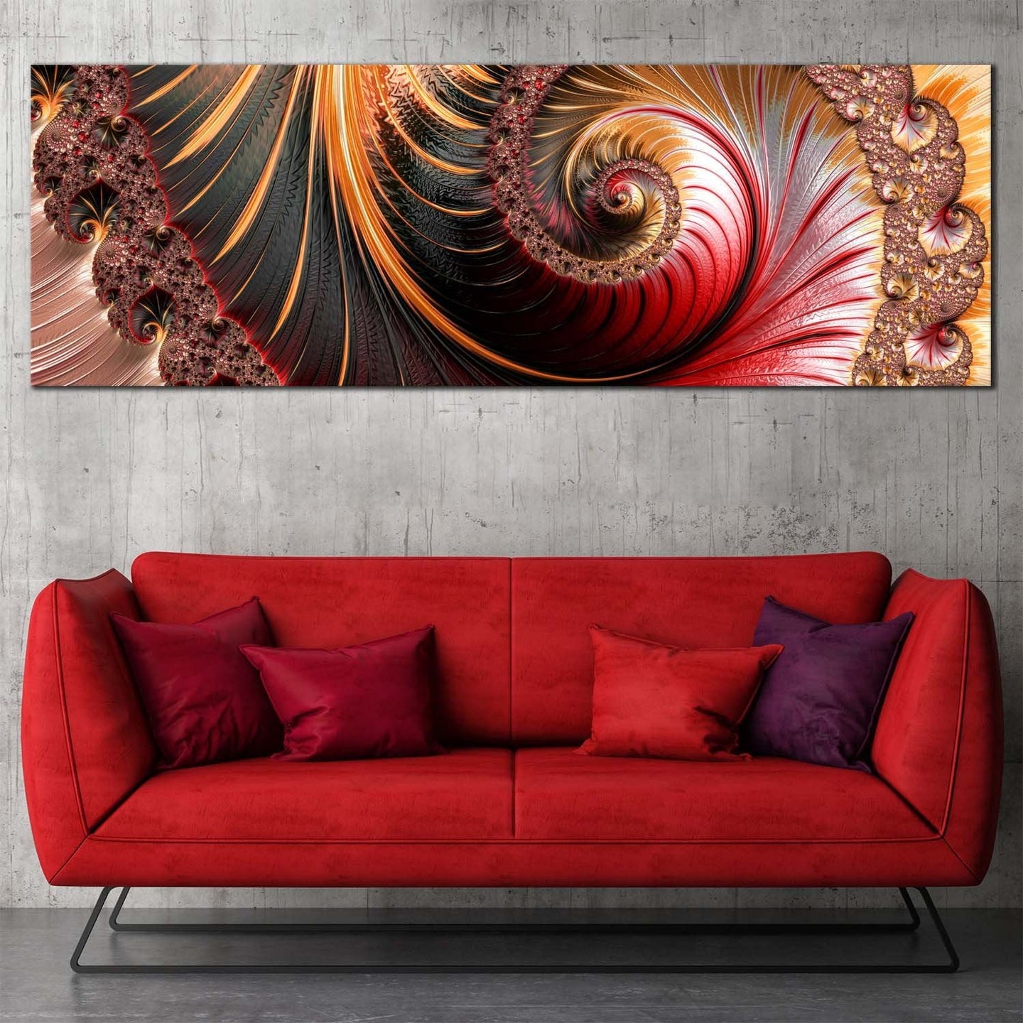 abstract  infinitely  canvas  wall  art  never  ending  fractal  pattern  canvas  print  red  orange  fractal  swirl  1  piece  canvas  artwork In Living Room