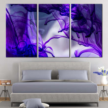 Load image into Gallery viewer, abstract ink canvas wall art blue purple abstract isolated ink 3 piece canvas print ink in water multiple canvas For Bedroom
