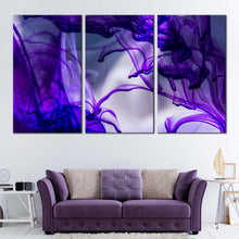 Load image into Gallery viewer, abstract ink canvas wall art blue purple abstract isolated ink 3 piece canvas print ink in water multiple canvas For Living Room
