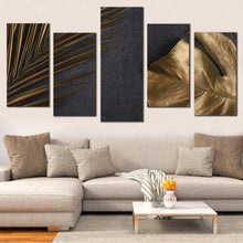 Load image into Gallery viewer, abstract leaves canvas wall art abstract elegance multi canvas abstract golden palm 5 piece canvas set For Living room
