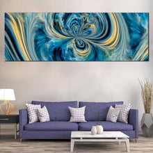 Load image into Gallery viewer, abstract  liquid  canvas  print  blue  digital  pour  paint  panoramic  canvas  wall  art  yellow  contemporary  abstract  wide  canvas For Living Room
