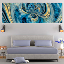 Load image into Gallery viewer, abstract  liquid  canvas  print  blue  digital  pour  paint  panoramic  canvas  wall  art  yellow  contemporary  abstract  wide  canvas For Bedroom
