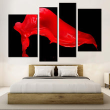 Load image into Gallery viewer, abstract liquid canvas wall art abstract splash 4 piece multi canvas artwork isolated red black paint splash canvas print in bedroom
