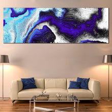 Load image into Gallery viewer, abstract  liquid  canvas  wall  art  blue  abstract  digital  fractal  pattern  panoramic  canvas  black  abstraction  digital  art  canvas  print In Living Room
