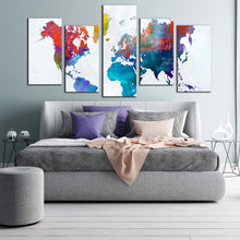 Load image into Gallery viewer, abstract map canvas wall art colorful world map digital painting 5 piece canvas print white global map multiple canvas For Bedroom
