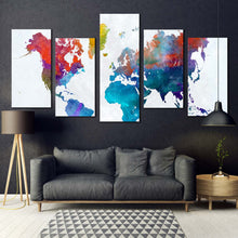 Load image into Gallery viewer, abstract map canvas wall art colorful world map digital painting 5 piece canvas print white global map multiple canvas For Living room
