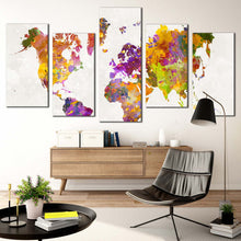 Load image into Gallery viewer, abstract map canvas wall art white background flat world canvas print colorful world map 5 piece multiple canvas For Living room
