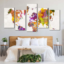 Load image into Gallery viewer, abstract map canvas wall art white background flat world canvas print colorful world map 5 piece multiple canvas For Bedroom
