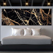 Load image into Gallery viewer, abstract  marble  canvas  wall  art  abstract  golden  stone  canvas  artwork  abstract  black  background  gold  lines  panoramic  canvas  print For Bedroom
