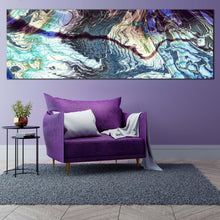 Load image into Gallery viewer, abstract  marble  canvas  wall  art  blue  abstract  digital  fractal  patterns  canvas  print  gray  modern  abstract  marble  texture  panoramic  canvas  artwork In Living Room
