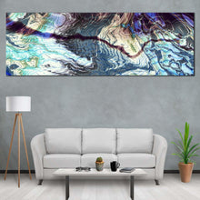 Load image into Gallery viewer, abstract  marble  canvas  wall  art  blue  abstract  digital  fractal  patterns  canvas  print  gray  modern  abstract  marble  texture  panoramic  canvas  artwork For Living Room
