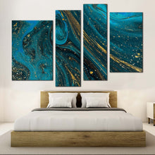 Load image into Gallery viewer, abstract marble canvas wall art blue abstract paint texture 4 piece canvas set gold luxury abstract digital painting canvas print for bedroom
