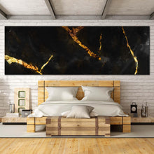 Load image into Gallery viewer, abstract  marble  canvas  wall  art  marble  stone  black  gold  panoramic  canvas  print  ceramic  abstract  wide  canvas In Bedroom
