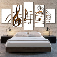 Load image into Gallery viewer, abstract music canvas wall art white modern isolated music notes 5 piece canvas brown 3d curved music canvas print For Bedroom
