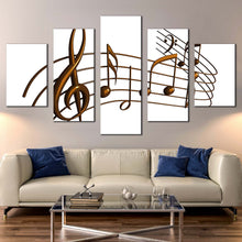 Load image into Gallery viewer, abstract music canvas wall art white modern isolated music notes 5 piece canvas brown 3d curved music canvas print In Living Room
