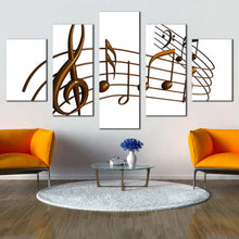 Load image into Gallery viewer, abstract music canvas wall art white modern isolated music notes 5 piece canvas brown 3d curved music canvas print For Living room
