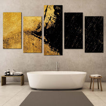 Load image into Gallery viewer, abstract paint canvas wall art black modern abstract grunge multi canvas artwork ultra yellow grunge 5 piece canvas print In Bathroom
