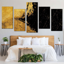 Load image into Gallery viewer, abstract paint canvas wall art black modern abstract grunge multi canvas artwork ultra yellow grunge 5 piece canvas print For Your Bedroom
