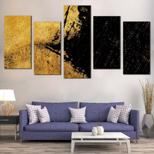 Load image into Gallery viewer, abstract paint canvas wall art black modern abstract grunge multi canvas artwork ultra yellow grunge 5 piece canvas print For Living Room
