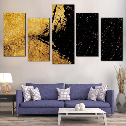 abstract paint canvas wall art black modern abstract grunge multi canvas artwork ultra yellow grunge 5 piece canvas print For Living Room