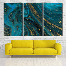 Load image into Gallery viewer, abstract paint canvas wall art blue abstract marble texture 3 piece canvas print abstract gold fluid multi canvas artwork For Living Room
