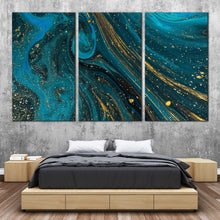 Load image into Gallery viewer, abstract paint canvas wall art blue abstract marble texture 3 piece canvas print abstract gold fluid multi canvas artwork For Bedroom
