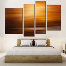 Load image into Gallery viewer, abstract painting canvas wall art orange abstract background canvas print yellow abstract sunset 4 piece canvas set in bedroom
