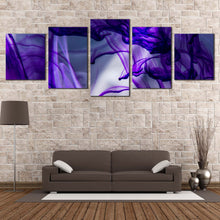 Load image into Gallery viewer, abstract painting canvas wall art purple blue ink in water canvas print abstract paint 5 piece multi canvas For Living Room
