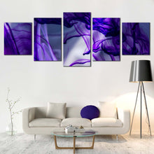 Load image into Gallery viewer, abstract painting canvas wall art purple blue ink in water canvas print abstract paint 5 piece multi canvas In Living room
