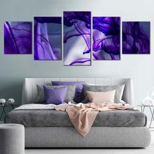 Load image into Gallery viewer, abstract painting canvas wall art purple blue ink in water canvas print abstract paint 5 piece multi canvas For Bedroom
