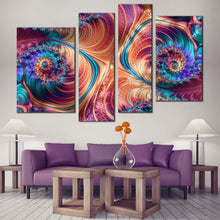 Load image into Gallery viewer, abstract pattern canvas wall art orange classic abstract canvas print blue abstract graphic illustration 4 piece multi canvas in living room
