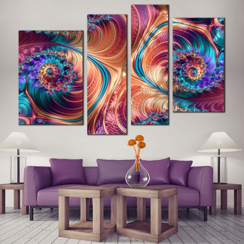 abstract pattern canvas wall art orange classic abstract canvas print blue abstract graphic illustration 4 piece multi canvas in living room